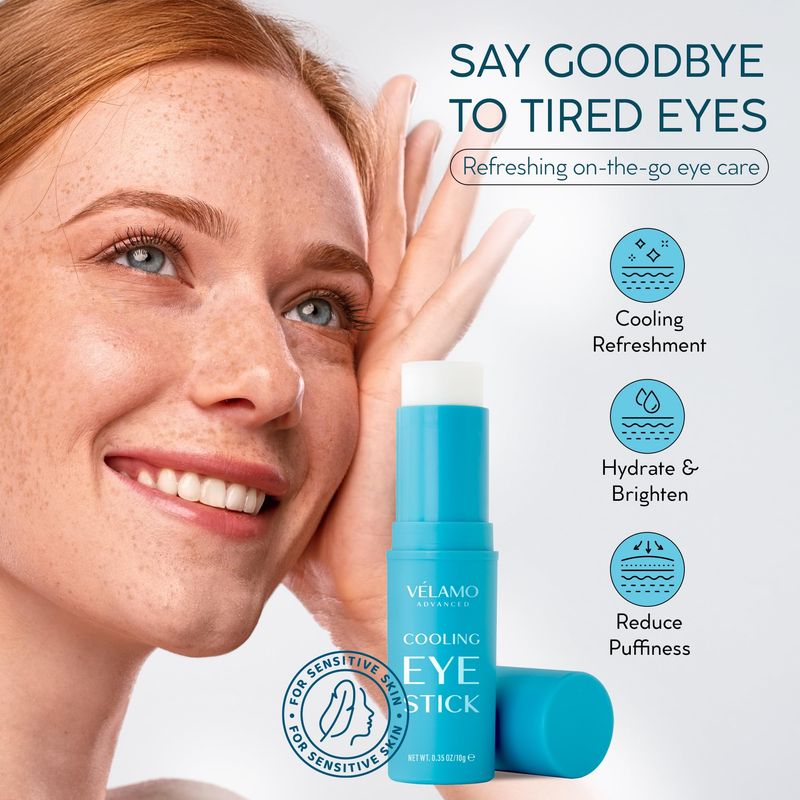 Cooling Eye Balm Stick with Caffeine: Under Eye Cream for Dark Circles Puffiness Eye Bags - Hyaluronic Acid Instantly Cooling, Hydrating &amp; Brightening - Portable &amp; Perfect for On-the-go Use 0.35 oz