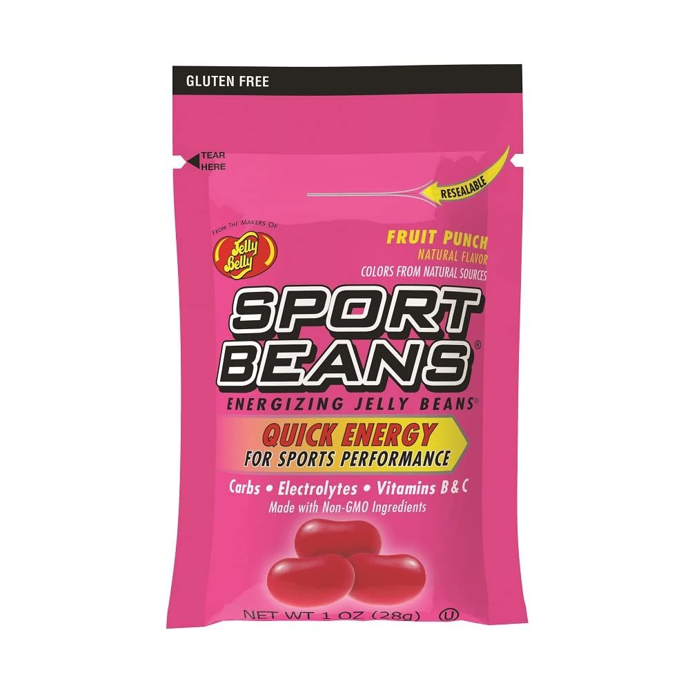 Sport Beans Energizing Jelly Beans for Exercise with Electrolytes and Vitamins, by Jelly Belly - Fruit Punch Flavor, Pack of 6 x 1 Ounce Resealable Bags