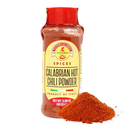 TUTTOCALABRIA Calabrian, Chili Powder, Hot, Shaker, 110 g, 3.88 oz All Natural, Non-GMO, Product of Italy