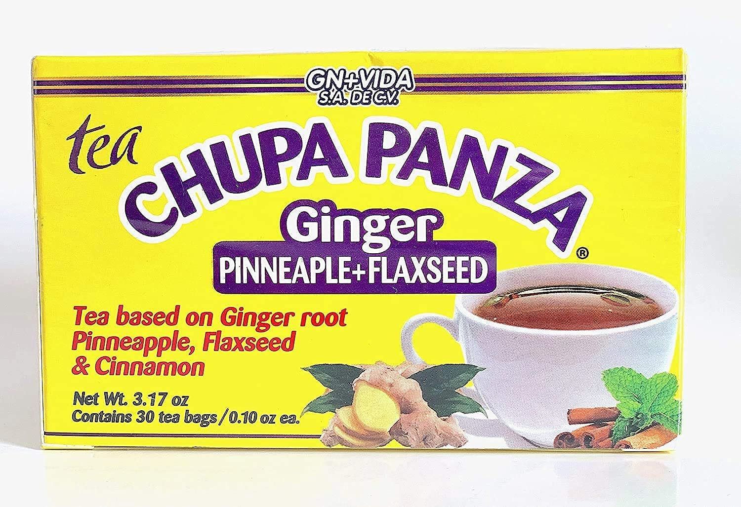 Tea CHUPA Panza, Tea Based ONGINGER Root, PINNEAPPLE, Flaxseed &amp; Cinnamon (30 Tea Bags/0.10 oz Each) 1-Pack .New Version