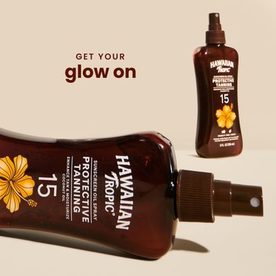 Hawaiian Tropic Protective Tanning Oil Spray Sunscreen SPF 15, 8oz Tanning Sunscreen, Oxybenzone-Free, 8oz