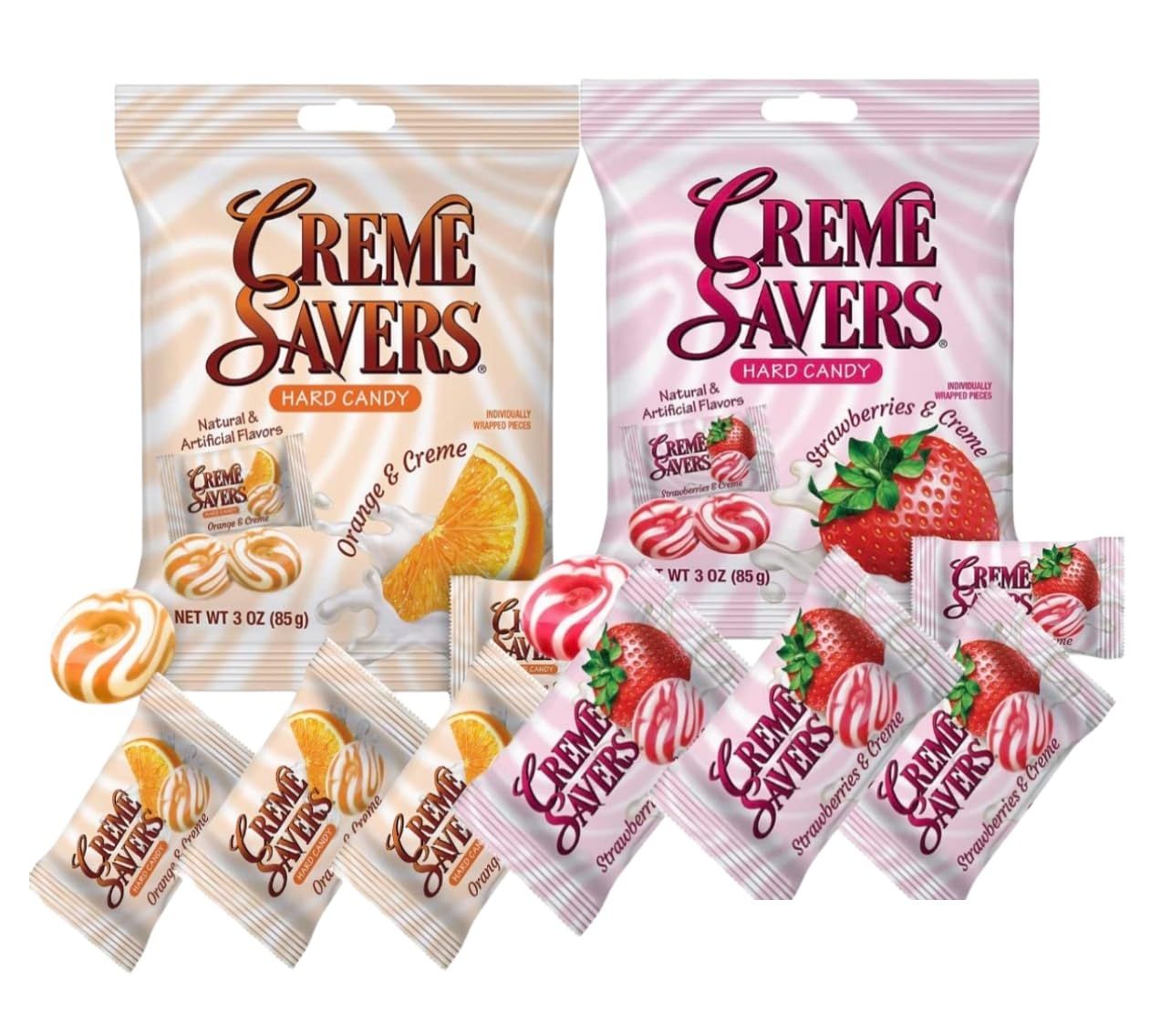 Creamy Delight Hard Candy Original Classic Creamy Delight Individually Wrapped Candies The Taste of Fresh Strawberries or Orange Swirled in Rich Cream (2 - Pack, Strawberry and Orange Cream)