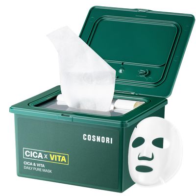 COSNORI Cica &amp; Vita Daily Pure Mask - Vegan daily mask sheet, Convenient &amp; Quick soothing, Vitality boosting care, 100% pure lyocell sheet, 30 sheets/11.8 fl oz