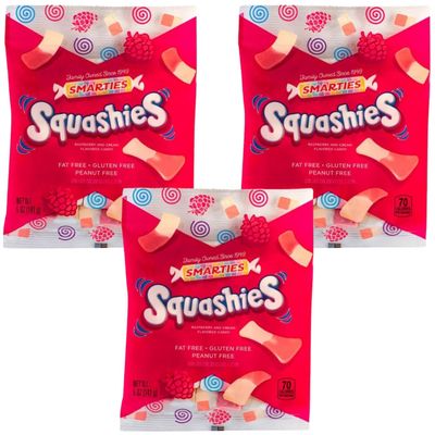 Squashies 5 Ounce Bag Each (3 Pack Gift Set, 15 Ounces Total), Marshmallows Gummies Candy, Gluten Free Candy, Raspberries &amp; Cream Flavored, Fat Free Sweet, Peanut Free Treat
