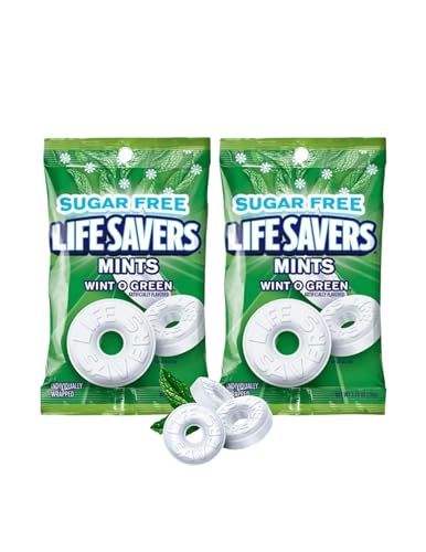Sugar Free Lifesavers Wintgreen Mints Pack - 2 Bags Life Savers Wint O Green - 2.75oz each Packaged by Leathnu Foundry (2 Wintergreen)