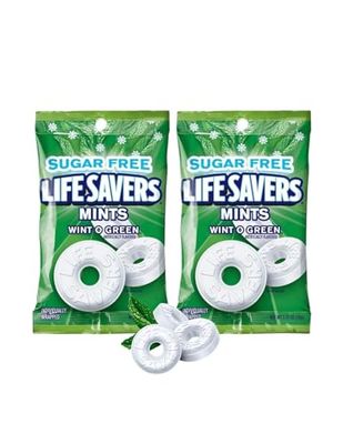 Sugar Free Lifesavers Wintgreen Mints Pack - 2 Bags Life Savers Wint O Green - 2.75oz each Packaged by Leathnu Foundry (2 Wintergreen)