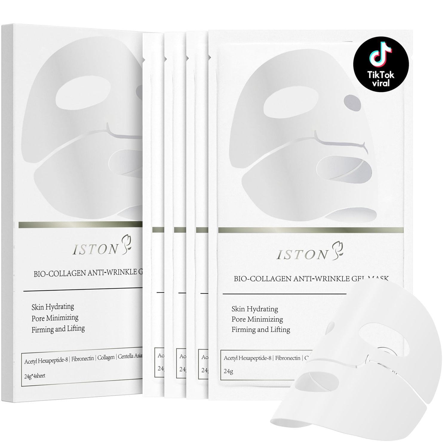 ISTON 4-Pack Collagen Face Mask,4 Pack Hydrating Collagen Mask for Glass Skin-Overnight Face Masks Skincare Anti-Wrinkle,Firming,Pore Minimizing,Elasticity TikTok Trend Items Skin Care