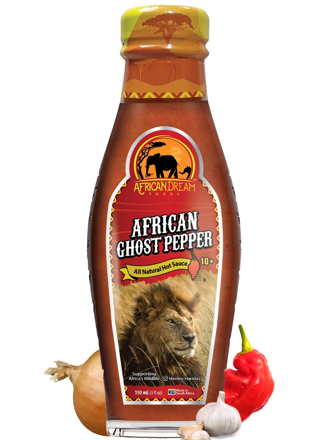 African Ghost Pepper Hot Sauce by African Dream Foods Extremely Spicy Sauce Vegan, Non-GMO Glass Bottle, 5 fl oz