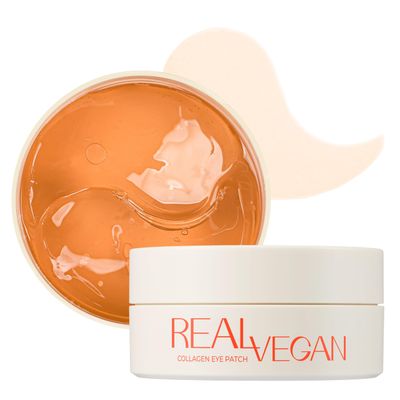 KLAVUU Real Vegan Collagen Eye Patches (60 Patches) - Korean Overnight Under Eye Mask for Puffy, Sagging Eyes, Fine Lines &amp; Wrinkles Elasticity Boost with Low-Molecular Carrot Collagen (500 Daltons)
