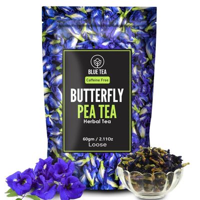 BLUE TEA - Butterfly Pea Flower Tea - 2.11 Oz (120 Cups) Gokarna ANTIOXIDANT RICH Chemical Free - Herbal Tea - Caffeine free - Non Bitter - Vegan - No Preservatives Zipper Pack