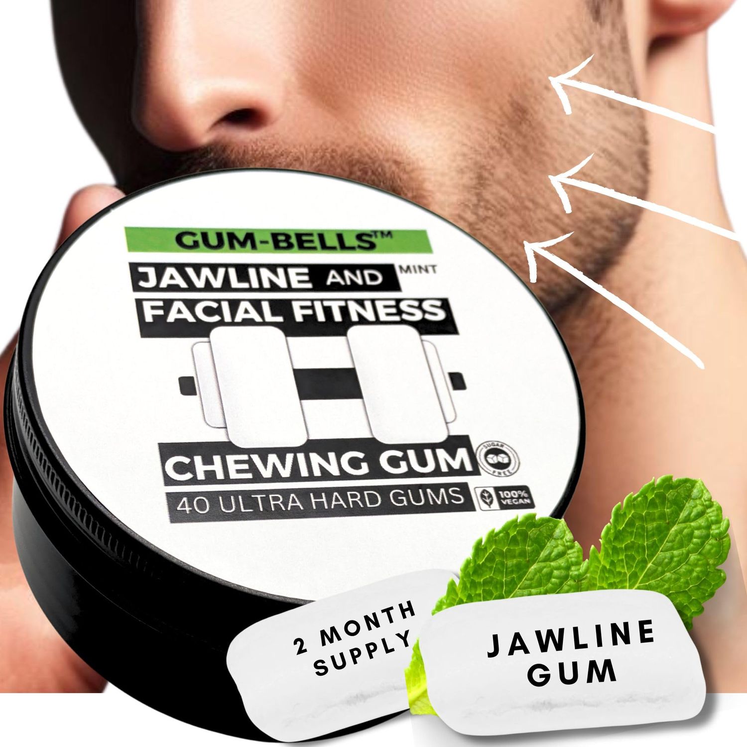 Gumbells 12XHard Jawline &amp; facial fitness xylitol chewing gum (2MONTH-PACK) Enhance, Define &amp; strengthen your Jaw Jawline Face Mouth &amp; Jawrz Chios style Workout exerciser trainer GUM 4 Men &amp; Women