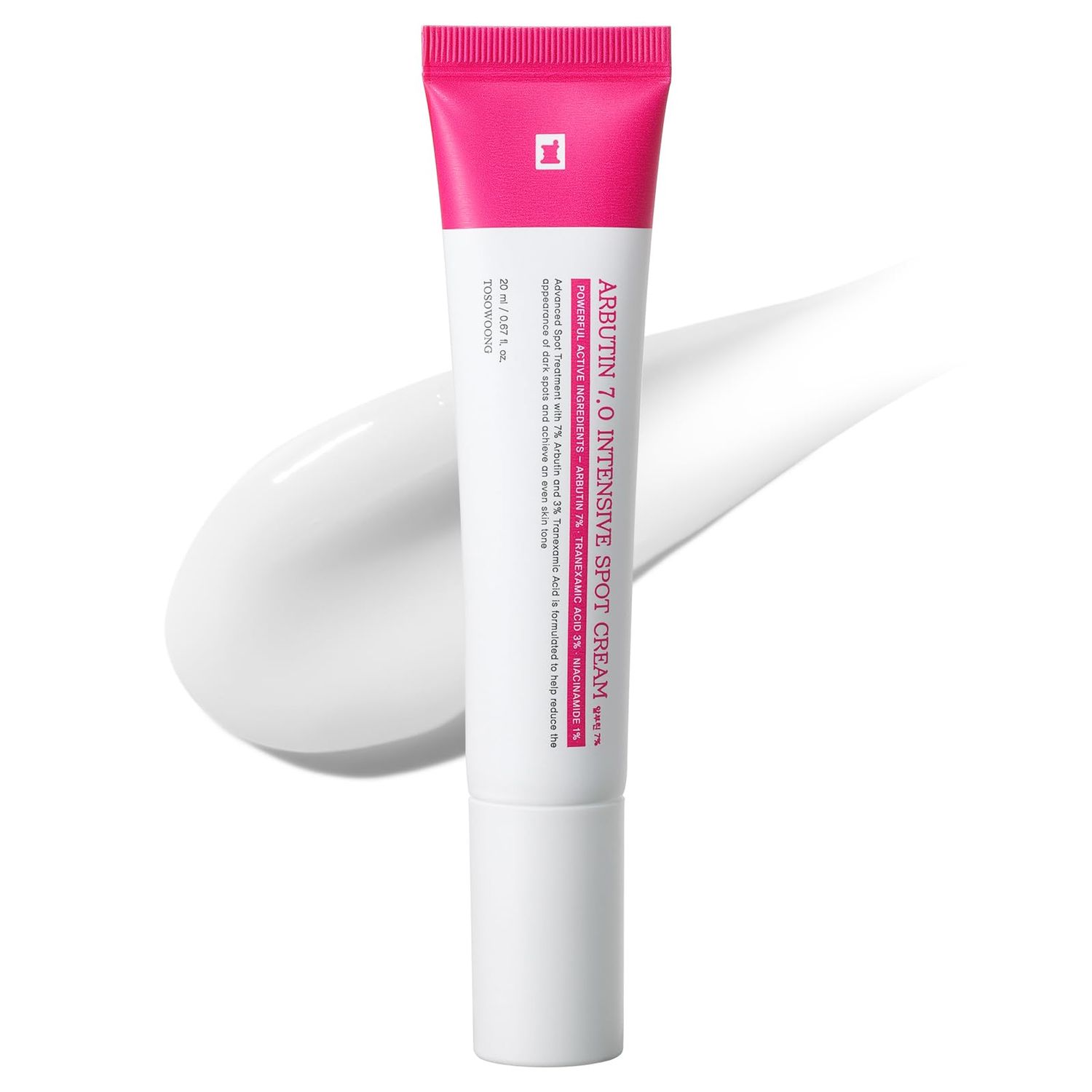 TOSOWOONG Arbutin 7% Intensive Spot Cream with 70,000ppm Arbutin, 3% Tranexamic Acid, 1% Niacinamide, Glutathione, Dark Spots, freckle, Blemishes, Anti-pigmetation, Korean Skin Care, 20ml, 0.67 fl.oz