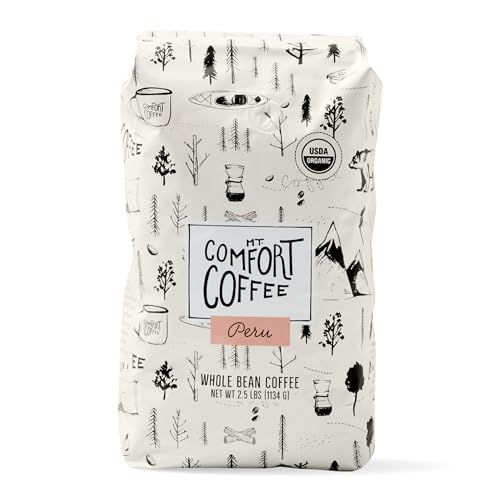 Mt. Comfort Coffee Organic Peru Medium Roast, 2.5 Pounds - Flavor Notes of Nutty, Chocolate, &amp; Citrus - Sourced From Small, Peruvian Coffee Farms - Roasted Whole Beans