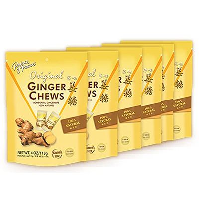 Prince of Peace Original Ginger Chews, 4 oz. - Candied Ginger - Candy Pack - Ginger Chews Candy - Natural Candy - 6 Pack