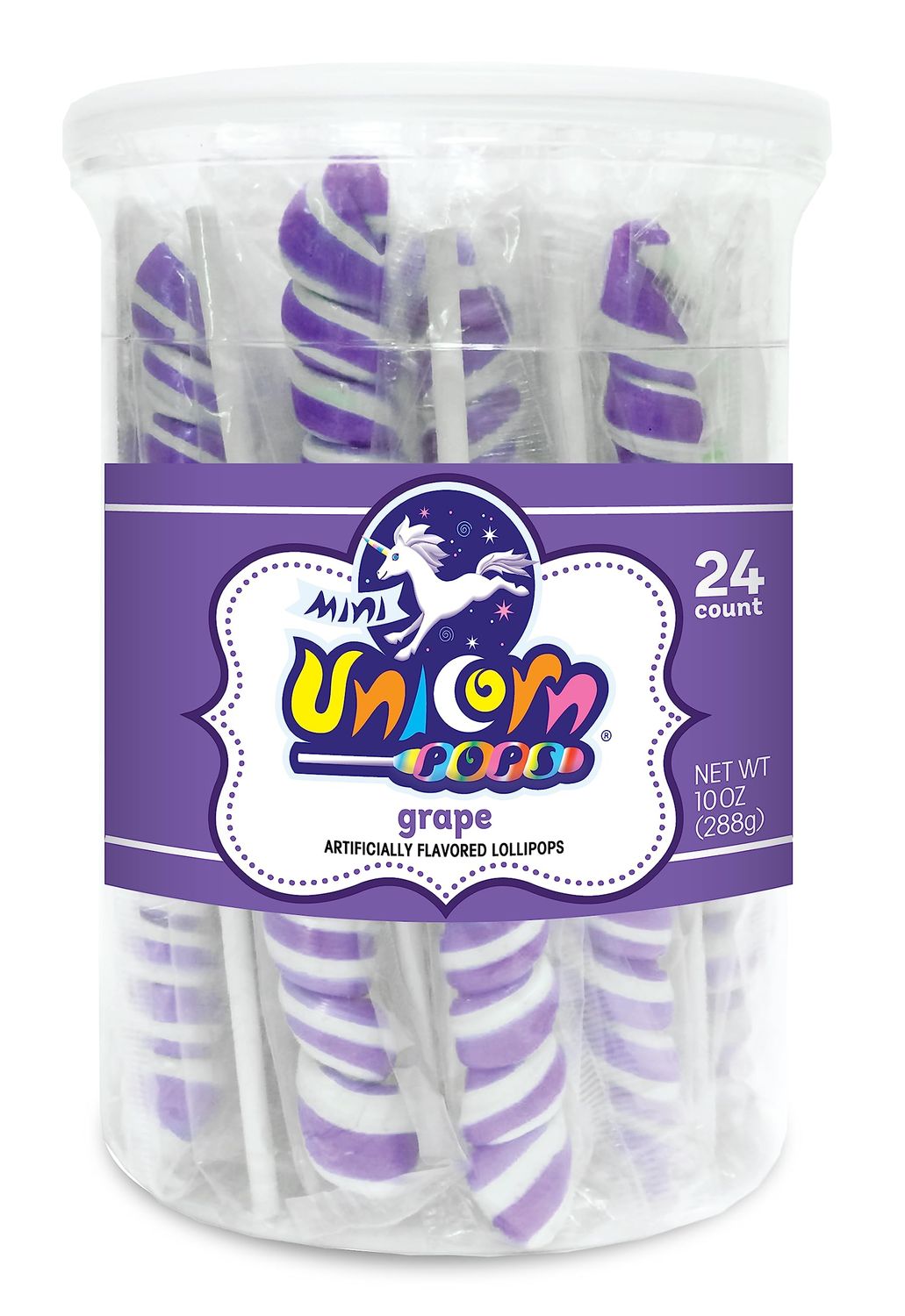 Unicorn Pops 24 Count - Individually Wrapped Unicorn Lollipops - Unicorn Party Favors, Candy Buffets, Lollipops Bulk (Grape, Lavender)