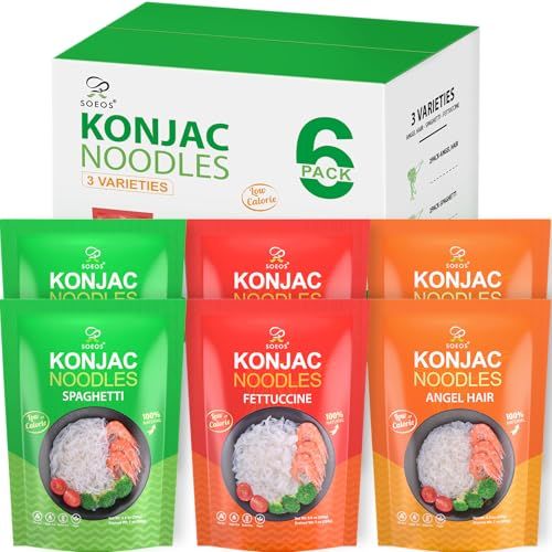 Soeos Konjac Noodles, Shirataki Noodle, Low Calorie, Low Carb, Keto and Paleo Friendly, 3 Variety Noodles, Fettuccine, Angel Hair, Spaghetti, 8.8 oz (250 g)6