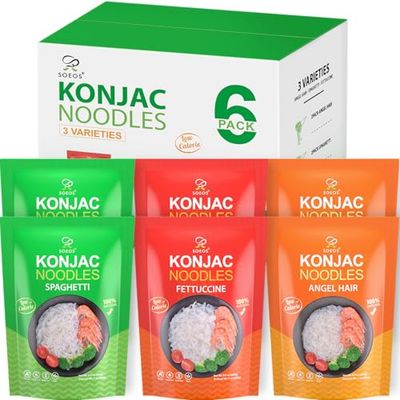 Soeos Konjac Noodles, Shirataki Noodle, Low Calorie, Low Carb, Keto and Paleo Friendly, 3 Variety Noodles, Fettuccine, Angel Hair, Spaghetti, 8.8 oz (250 g)6