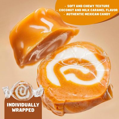 COCONUT ROLLS Caramel Candy 1 lb - Soft &amp; Chewy, Old Fashioned, Individually Wrapped, Bulk Candies in Resealable Bag