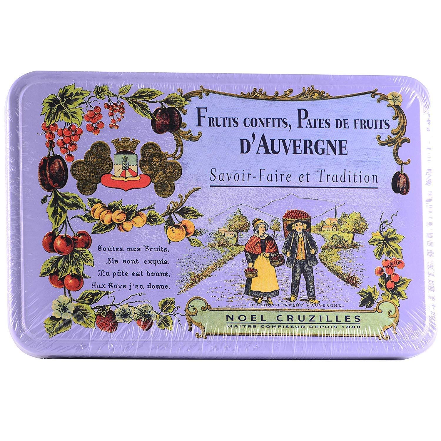 Cruzilles Ptes de Fruits dAuvergne Imported Assorted French Fruit Jelly Candies in Metal Tin (Assorted, 11.6oz)