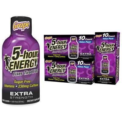 5-hour ENERGY Extra Strength Energy Shot, Grape Flavor, 1.93 oz., 30 Count, Zero Calories &amp; Sugar-Free 230 mg Caffeinated Energy Shot, Amino Acids &amp; B Vitamins, Dietary Supplements
