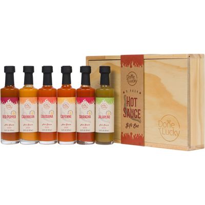 Hot Sauce Gift Set (6 Pack) - Hot Sauce Variety Pack in Premium Wooden Box - Great Gift for Birthday, Christmas, Father&#39;s Day for Men, Him, Her, Dad, Mom - Unique Hot Sauce Gift Set (Set of 6)