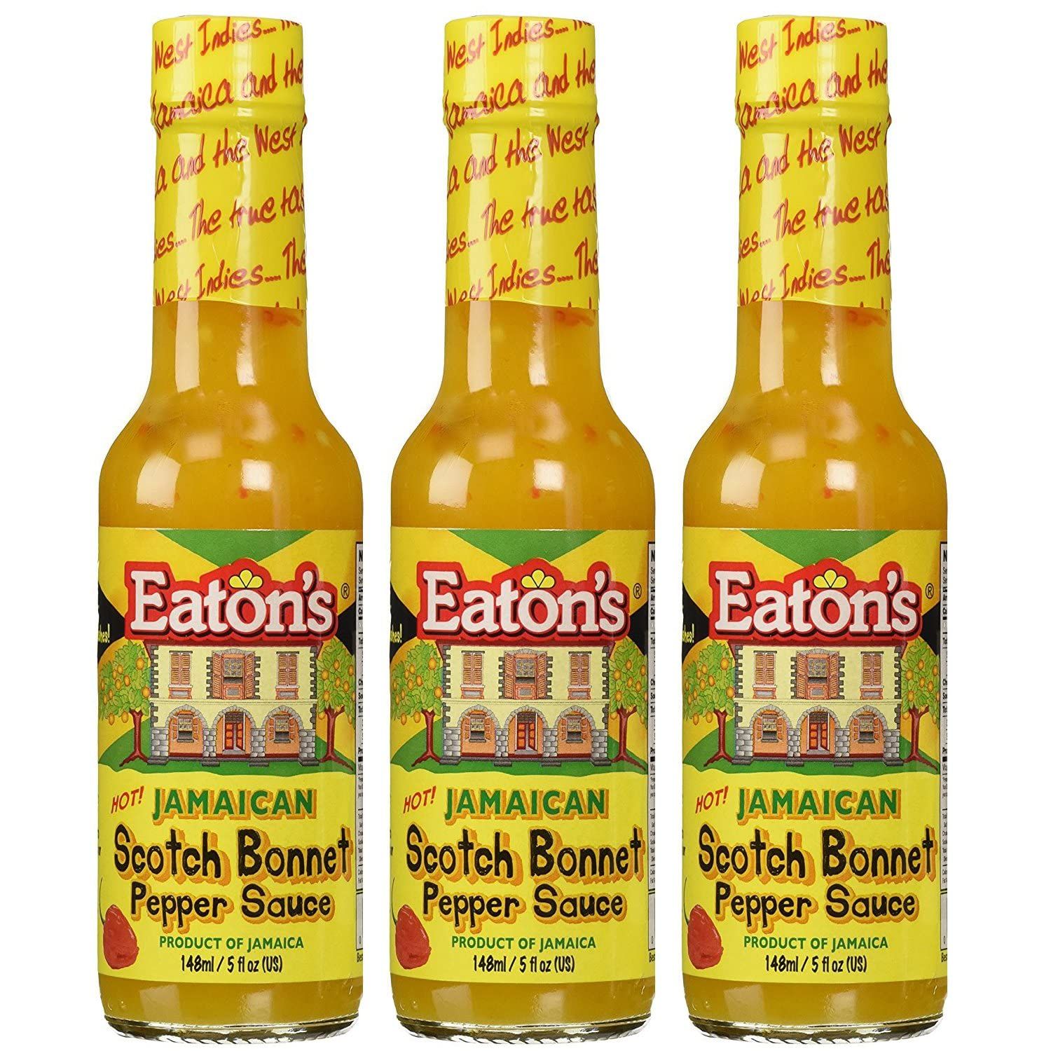 Eaton&#39;s Jamaican Scotch Bonnet Pepper Sauce - Sweet, Spicy, Flavorful Hot Sauce - Use as Glaze for Chicken Wings - Condiment for Sausages and Burgers - Hot Peppers Sauce with Jerk Cooking Recipe eBook