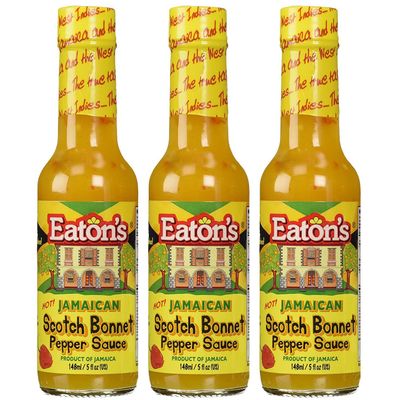 Eaton&#39;s Jamaican Scotch Bonnet Pepper Sauce - Sweet, Spicy, Flavorful Hot Sauce - Use as Glaze for Chicken Wings - Condiment for Sausages and Burgers - Hot Peppers Sauce with Jerk Cooking Recipe eBook