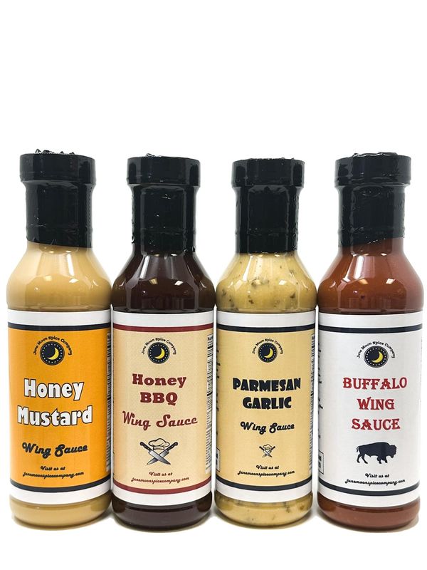 Premium CHICKEN WING SAUCE Variety 4 Pack Buffalo Wing Sauce Honey Mustard Wing Sauce Parmesan Garlic Wing Sauce Honey BBQ Wing Sauce