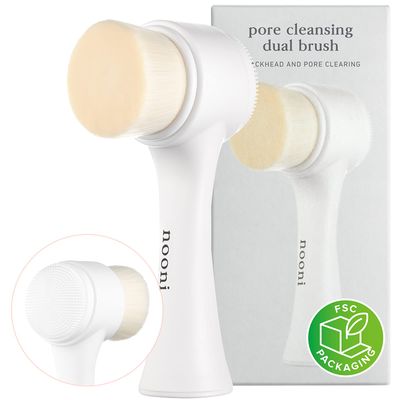 Nooni Pore Cleansing Tool - Manual Dual Brush Facial Massager and Exfoliator, Soft Bristle &amp; Silicone Brush, Mother&#39;s Day, 1 Count