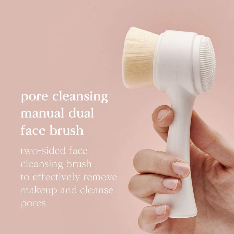 Nooni Pore Cleansing Tool - Manual Dual Brush Facial Massager and Exfoliator, Soft Bristle &amp; Silicone Brush, Mother's Day, 1 Count