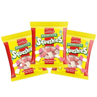 Squashies DrumStick Original Rasberry &amp; Milk Flavour Candies 120g 3 Pack Deal Imported from the UK
