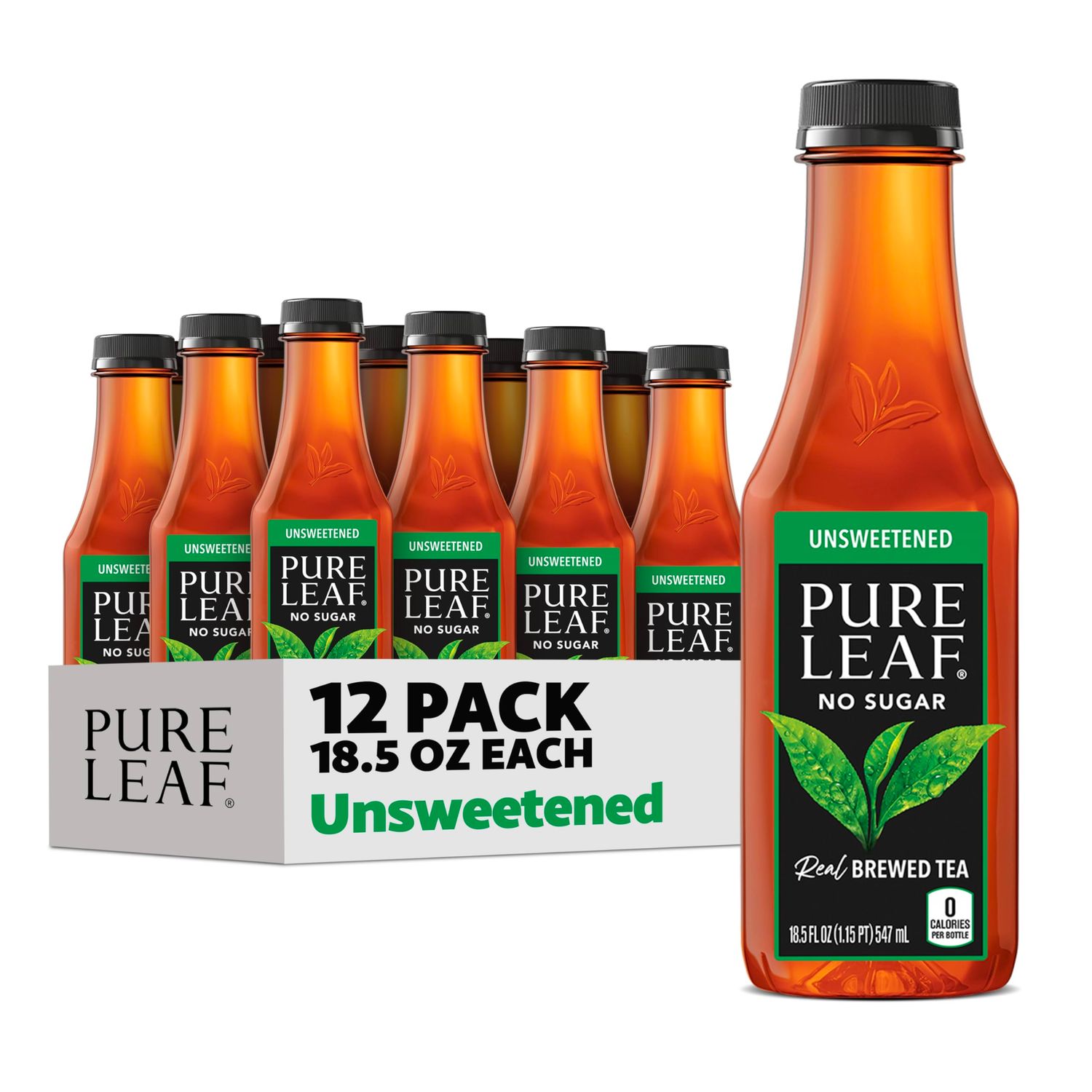 Pure Leaf Iced Tea, Unsweetened Real Brewed Tea, Zero Sugar &amp; Zero Calories, 18.5 Fl Oz (Pack of 12)