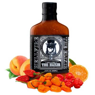 Hellfire The Elixir Hot Sauce, Gourmet, Award-Winning Fruit-Based Sauce, Made with Super Hot Peppers and Caribbean Spiced Rum, 5 oz.