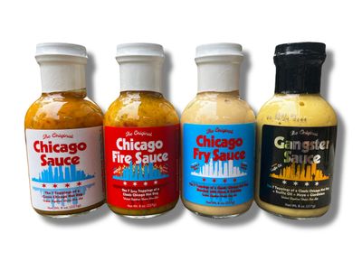 The Chicago Sauce Series: Chicago Sauce, Fire Sauce, Fry Sauce &amp; Gangster Sauce (one of each, 4 bottles per order) Variety Pack All 4 Flavors Vegan/Vegetarian Made in Chicago
