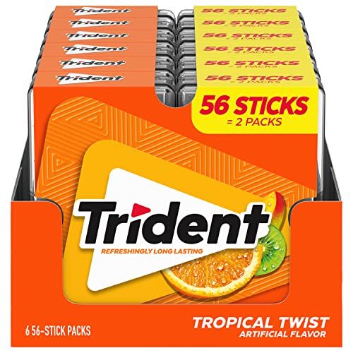Trident Tropical Twist Sugar Free Gum, 12 Pocket Packs of 28 Pieces (336 Pieces Total)