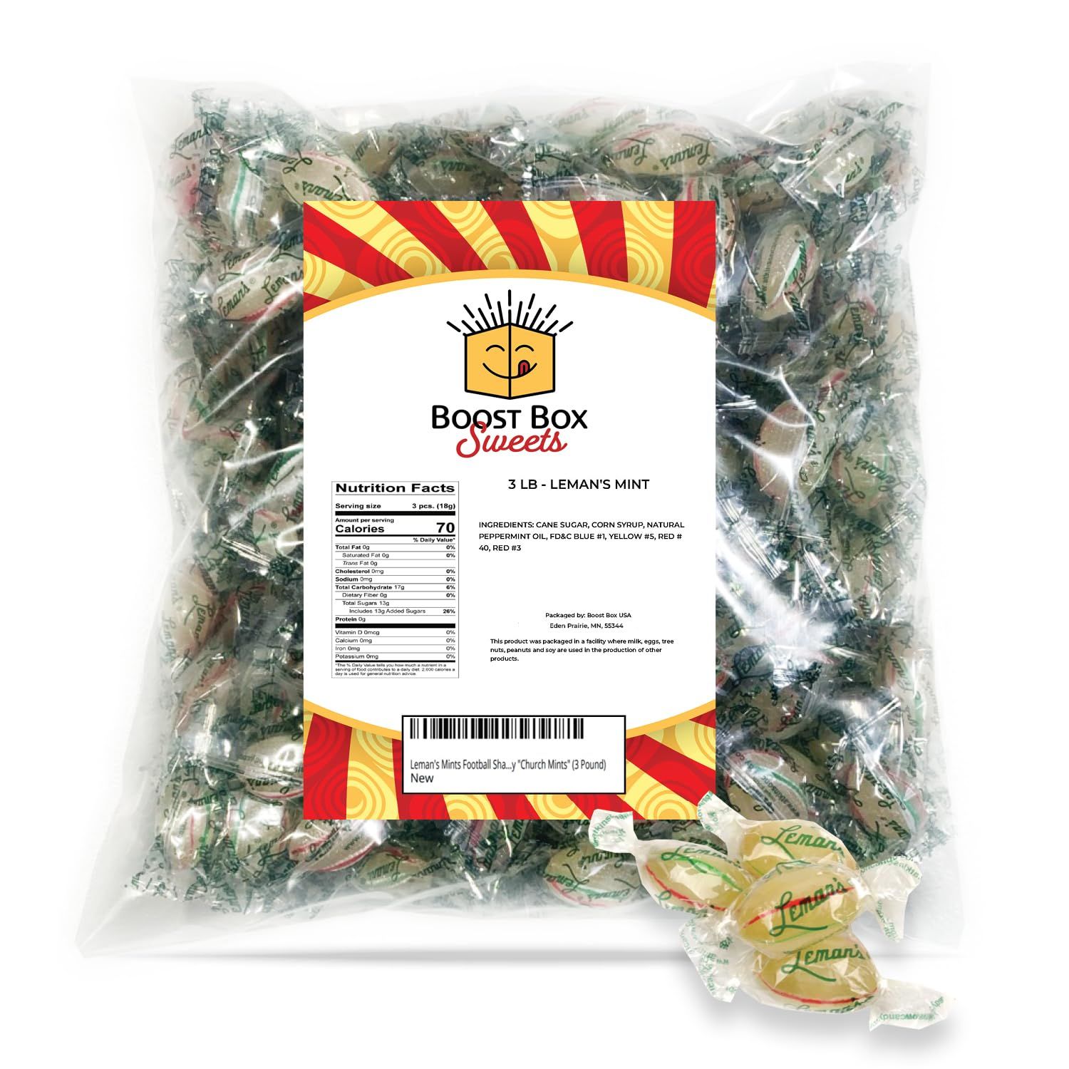 Lemans Mints Lemans Mints Football Football Candies Bulk Individually Wrapped Football Shaped Peppermints Hard Candy (3 Pound)