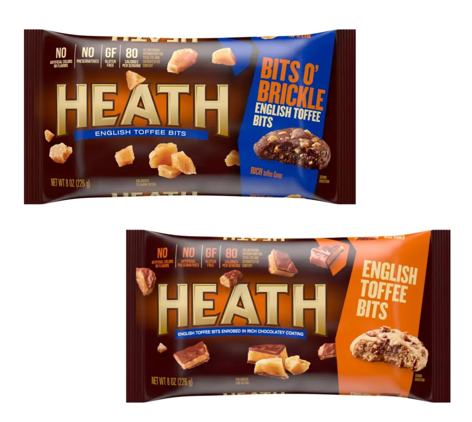 Heath English Toffee Bits Baking Chips and Bit O Brickle - Pack of 2 - Smiling Sweets - One Bag of Each - Delicious Additions to Any Treat - Share with Friends and Family