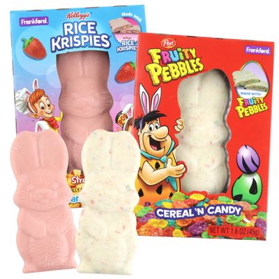 Sweetzo Limited Edition Strawberry Rice Krispies and Fruity Pebbles Bunnies, Smooth and Creamy Easter Candy, Basket Stuffer Treats, 1.6 Ounces (Pack of 2)