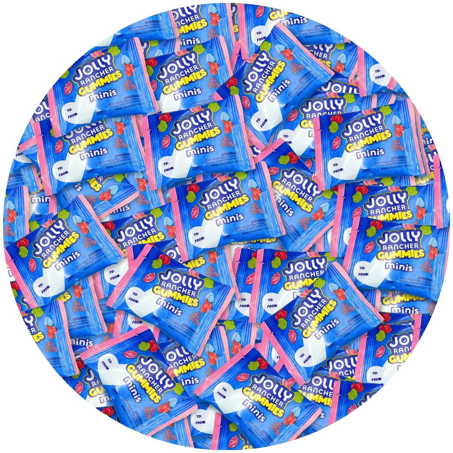 Valentines Day Jollly Ranchr Gummies Minis - 1 Lb. (Approx. 20 Bags) with To/From Labels, Perfect for Classroom Gifts, Assorted Fruity Flavors - Packaged by Munchique