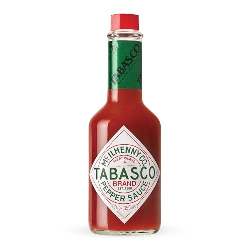 TABASCO Brand Original Red Pepper Hot Sauce, Medium Heat, Glass Bottle, Classic &amp; Versatile Flavor, Three Simple Ingredients, Great for Dips, Tacos, Eggs, Pizza, Oysters &amp; More, 12 Fl Oz (Pack of 1)