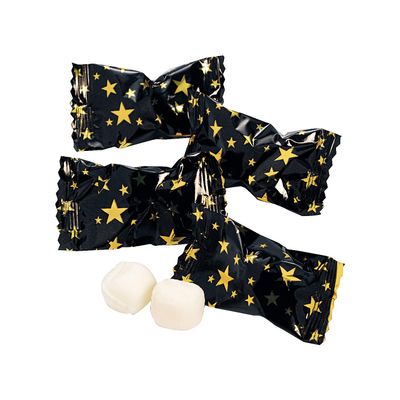 Fun Express Black with Gold Star Butter Mints Candy - 108 Pieces of Buttermints Candy for Unforgettable Celebrations - 14 Oz of Sweet Memories, Ideal for Wedding Favors, Rehearsal Dinner Favors