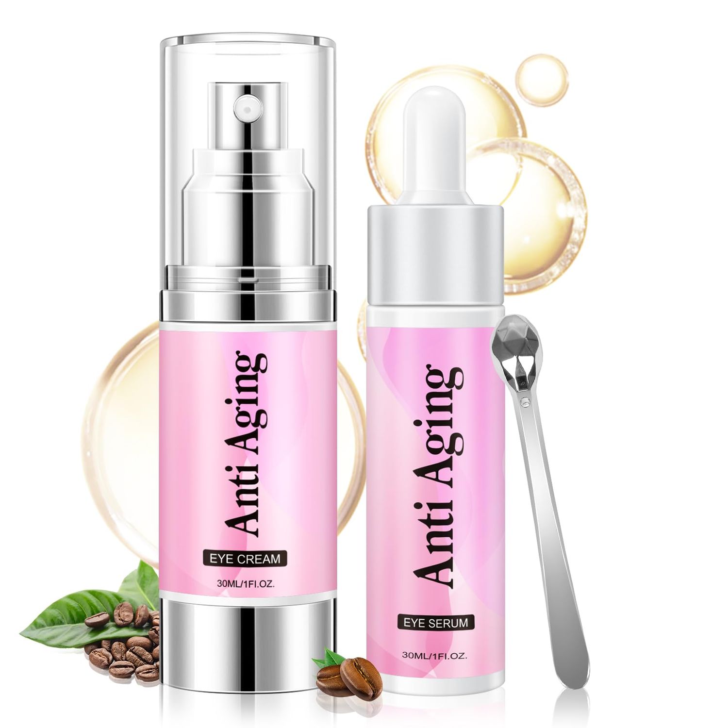 Caffeine Eye Serum Cream Kit for Dark Circles Under Eye Treatment Anti Aging For Puffiness Bags And Wrinkles 2 Fl Oz