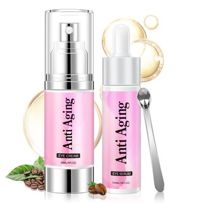 Caffeine Eye Serum Cream Kit for Dark Circles Under Eye Treatment Anti Aging For Puffiness Bags And Wrinkles 2 Fl Oz