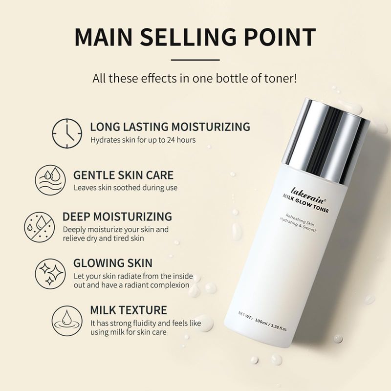 Milk Glow Toner for Face - Deep Hydrating Milky Facial Toner with Niacinamide, Refreshing Skin, Moisturizer &amp; Smooth, Ordinary Toner Skin Care, Cruelty Free, Vegan (100ml)