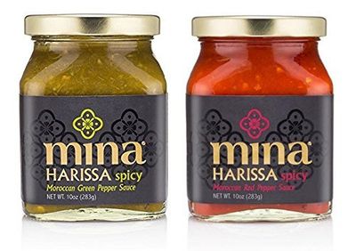 Mina Spicy Harissa Moroccan Pepper Sauce VARIETY PACK - Original Red &amp; Green, 10 Oz (Pack of 2)