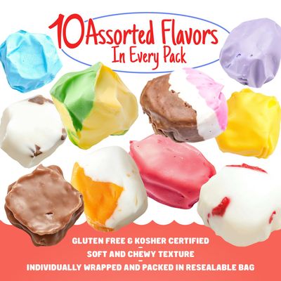 SALT WATER TAFFY 4 lb - 10 Assorted Flavors, Individually Wrapped, Bulk Old Fashion Candy in Resealable Bag, Gluten Free, Kosher
