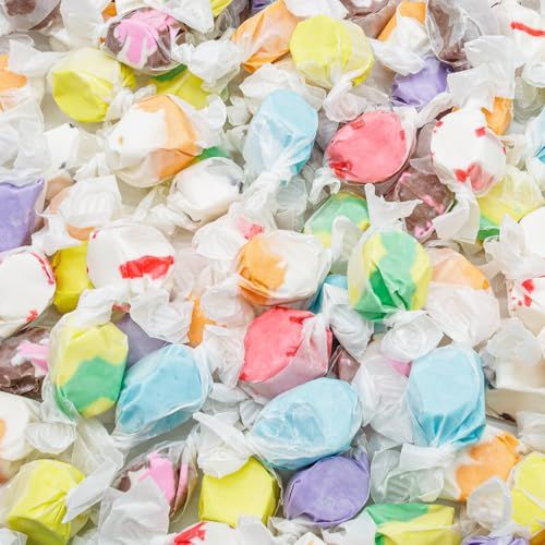 SALT WATER TAFFY 4 lb - 10 Assorted Flavors, Individually Wrapped, Bulk Old Fashion Candy in Resealable Bag, Gluten Free, Kosher