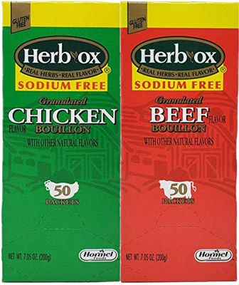 Herb-Ox Sodium Free Bouillon Bundle,Beef and Chicken, 100 Total Packets