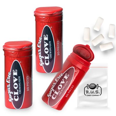 Gerrits Clove Sugar Free Gum Tubes- 3 Pack of 20 Gum Pieces Each comes with RUS Candy Company travel bag (3 Pack, Clove)