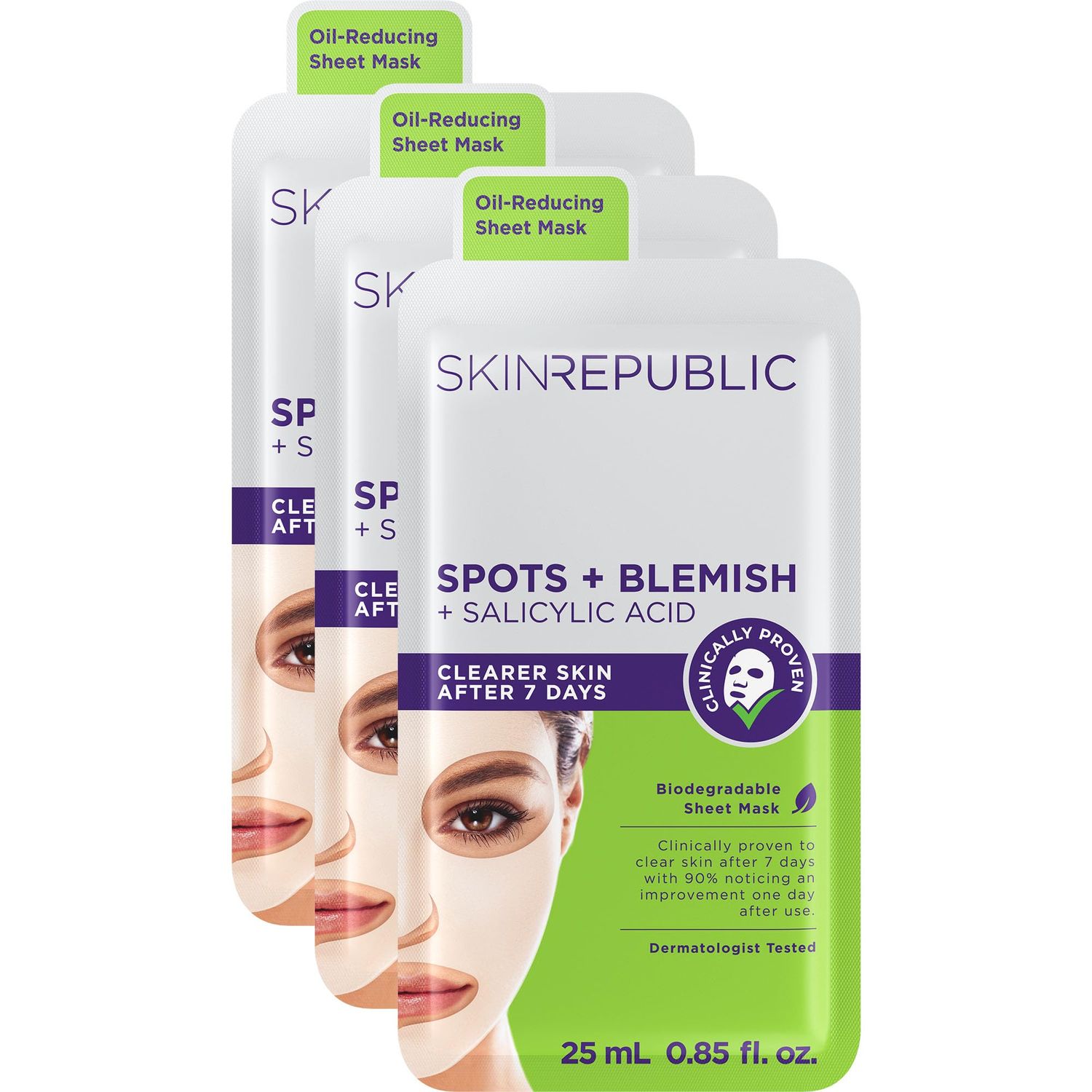 Skin Republic Spots Blemish Sheet Mask. Clinically Proven to Reduce Pimples Skin in 7 Days. Made in Korea. 3 Pack.
